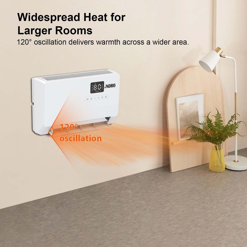 Wall-Mounted Space Heater with ECO Thermostat and Remote Control, LED
