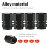 Black Hex Aluminum Tire Valve Stem Caps - 4 Pack