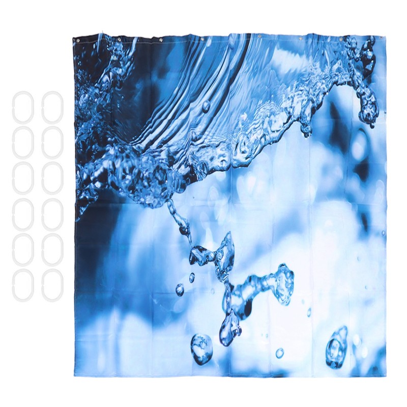 Shower Curtain Set Waterproof Hanging Bath Curtain with Rings Bathroom