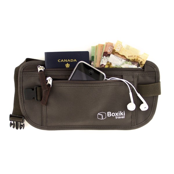 Boxiki Travel Money Belt - RFID Blocking Money Belt and Safe Waist Bag, Secure Fanny Pack for Men and Women, Fits Passport, Wallet, Phone and Personal Items. Running Belt, Waist Pack