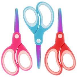 Asdirne Left Handed Kids Scissors, Safety Children Titanium Coating Scissors, Craft Scissors with Blunt Tip Stainless Steel Blades and Soft Grip, Great for Home and School,13.5cm, 3 Pack