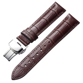 BINLUN Genuine Calfskin Leather Watch Bands Replacement Alligator Strap for Men Women with Silver/Gold/Rose Gold Butterfly Deployment Buckle（Brown,20mm）