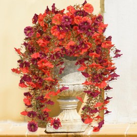 Lotus Hills Artificial Fall Flowers for Outdoors, 4 pcs Fall Faux Mums for Outdoor Planters, Fake Mums for Yard Patio Lawn Garden, Artificial Flowers Fall Porch Decor, Morning Glory Silk Flowers