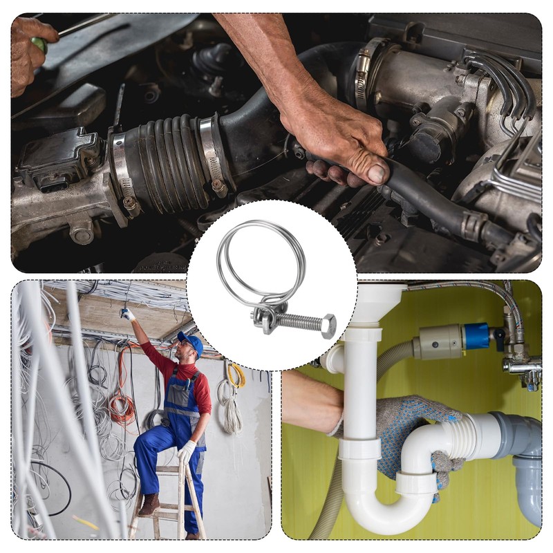 sourcing map 10Pcs Double Wire Hose Clamp, 30-34mm Adjustable Stainless