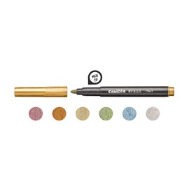 Carioca Metallic Marker Tip Maxi, 6 Metallic Finish Felt Tip Pens for All Surfaces, Water-based, with Blocked Tip, Made from Recycled Material, Diameter 6 mm