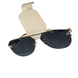 SINGARO Sunglasses Holder for Car, Leather Magnetic Buckle Sun Visor Sunglass Clip, Ticket Card Storage Glasses Clip, Car Interior Accessories for Men and Women（Beige）