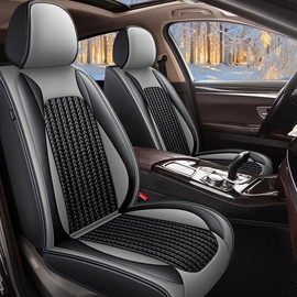 TTX LIGHTING Car Seat Covers 2 Front Seat Fit for Ford Focus 2007-2018 Waterproof Breathable Leather & Ice Silk Seat Protector with Airbag Compatible Automotive Cushions Cover(Gray)