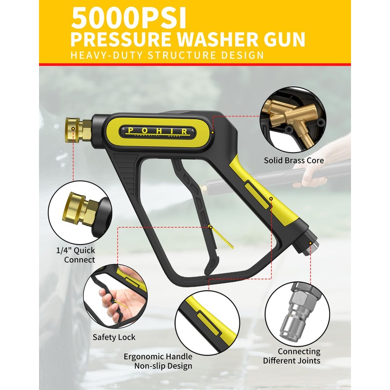 POHIR 5000 PSI Pressure Washer Gun with Cannon, Power Washer