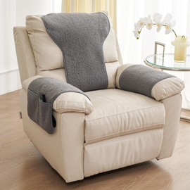 NANSHINE 3Pcs Recliner Slipcovers Armrest Covers for Recliner Chair Non Slip Sherpa Headrest Protector Recliner Chair with Storage Pockets for Sofa Recliner Protector (Grey)