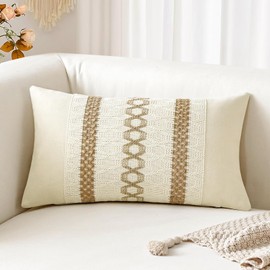 Sungeek Boho Lumbar Cushion Cover 30x50cm, Cotton & Burlap Textured Striped Woven Bohemian Farmhouse Decorative Throw Pillow Cover Pillowcase for Sofa Couch Living Room, Triple Striped, 1 PCS