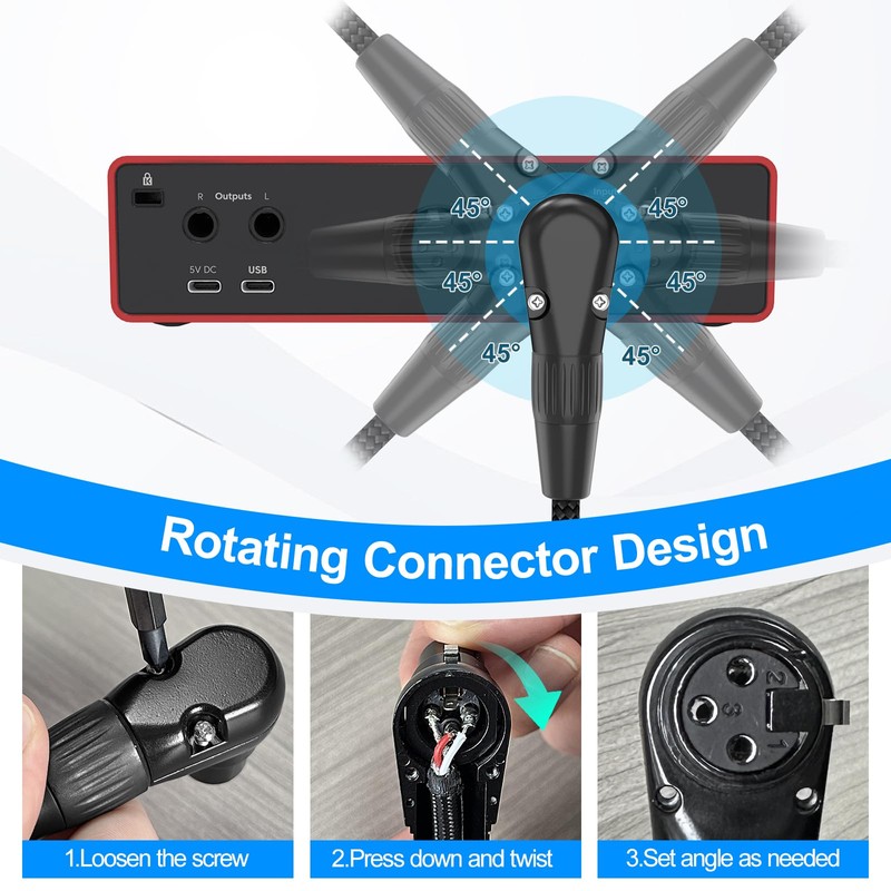 HOSONGIN Right Angle XLR Cable, Adjustable-Angle Male to Straight Female
