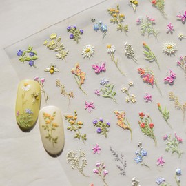 Flower Nail Art Stickers, 1 Sheet Summer Floral Nail Stickers for Nail Art, 5D Embossed Self-Adhesive Nail Design Stickers Decals for Women, DIY Manicure Decorations