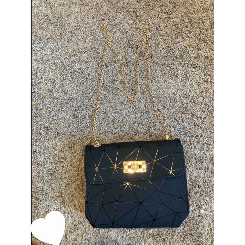 Hesstian Mini Twist Lock Geometric Pattern Flap Square Bag.