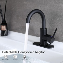 RKF Bar Sink Faucet Black Single Hole Bathroom Sink Faucet Utility for Kitchen Small RV Campers Faucet 360° Bar Mixer Wet Bar Faucets Single Handle Prep Sink Faucet with Deck Plate & Hose