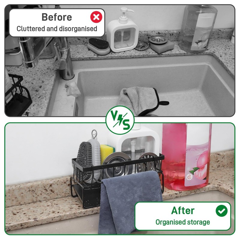 Huiguli Kitchen Sink Caddy Organiser, Sponge Drain Rack Stainless Steel