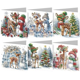 YGbaby 6 Packs DIY 5D Diamond Painting Christmas Cards Kits for Adults Christmas Tree Elk Snowman Diamond Art Greeting Cards Merry Christmas Cards Art Craft Gifts for Family and Friends