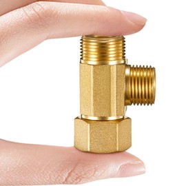 Water Line Adapter Splitter Tee Valve - Brass Dishwasher Toilet Supply Line Connector with 3/8 T Compression Fittings(3/8"-3/8"-3/8", 1 PCS)