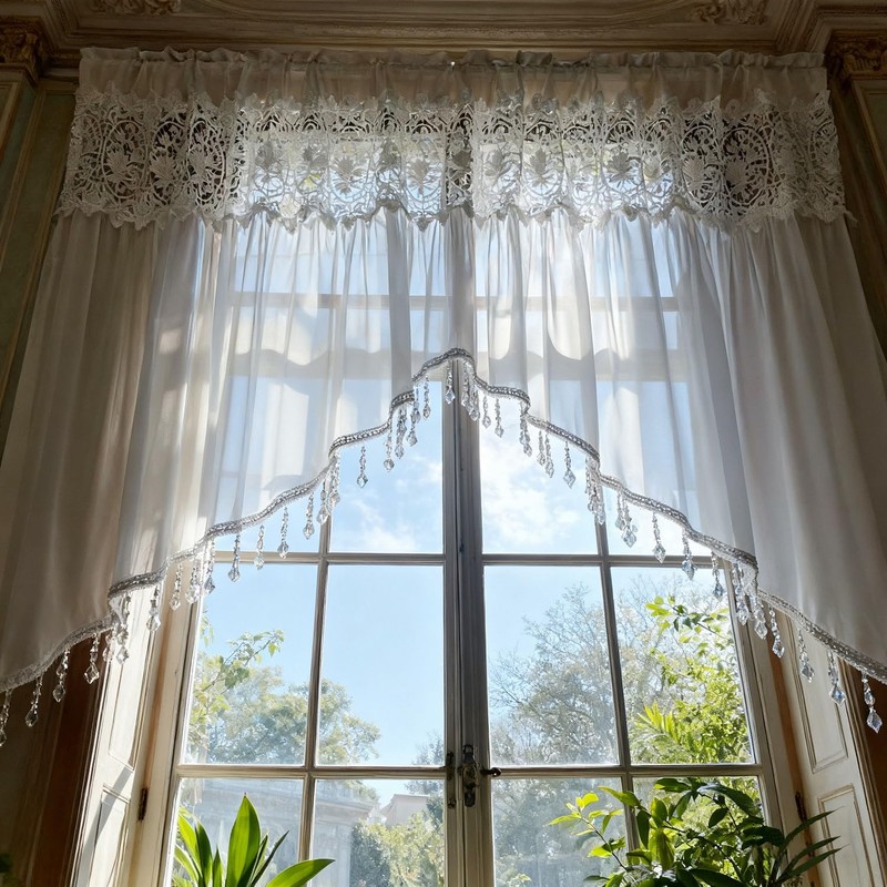Luxury Sheer Valance Curtains for Living Room Window Valance Bead