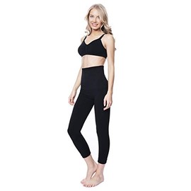 MOTHERS ESSENTIALS Postpartum High Waist Tummy Compression Control Slimming 3/4 Capri Leggings (Medium, Black)
