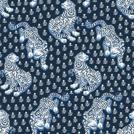 PrintFresh Navy Tiger Queen Peel and Stick Wallpaper,Blue