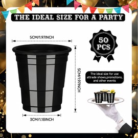 50 Pack 2oz Black Plastic Shot Glasses - Graduation Party Cups | Elegant Spring Celebration Disposable Cups for Easter, Graduation Ceremonies