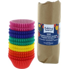 Bakery Crafts Bright Rainbow Baking Cups - 300-2" Cupcake Liners, Red, Blue, Green, Yellow, Purple, Orange, Greaseproof Paper Cases for Muffins and Cupcakes, Bulk Pack of 300