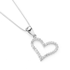 Gift From New York Women's Necklace, Platinum, Processed, Open Heart, 925 Silver, Hypoallergenic, For Women, Created Diamond