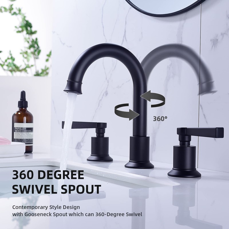 TRUSTMI Matte Black Bathroom Faucet Brass 2 Handle 8 Inch