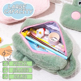 KASESSS Large Pencil Case, Plush Kawaii Pencil Case, Crocodile Pattern, Pencil Case for Girls and Boys, School Case with Zip, Pencil Case for Storing Pens & Cosmetics, Green, Green, Large pencil case