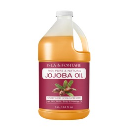 ISLA & FONTANE Aceite de jojoba – 64 onzas líquidas | 100% puro y natural | Dorado, sin refinar, prensado en frío | Aceite portador sin hexano para hidratar la piel, el cabello, la cara, las uñas y el