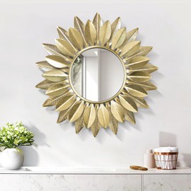HEBOIX Wall Mirrors Decorative 30" Country-Style Gold Round Mirrors for Wall Decor ，Sunflower Wall Hanging Mirror
