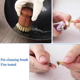 Dish Scrub Brush with Holder - Ergonomic Wooden Kitchen Cleaning Brushes Pot, Pan, Stove, Sink & Bathroom Scrubber Durable Boar Bristle Brush For Countertops, Dorm, Or Household Use