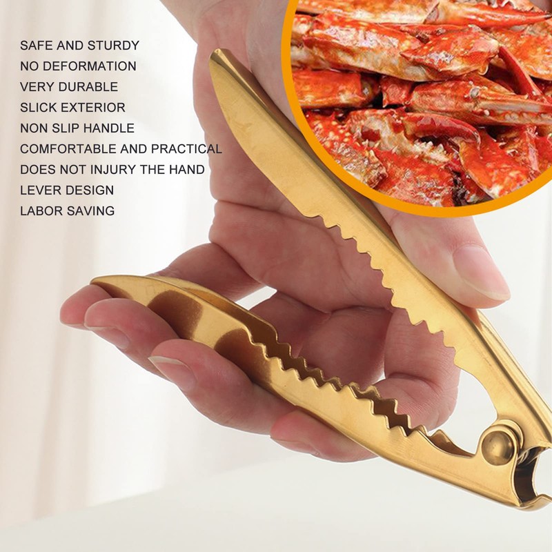Jeanoko Gold Crab Cracker Non Slip Robust Stainless Steel Nutcracker