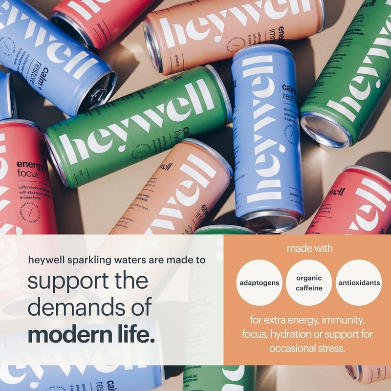 Heywell Sparkling Adaptogenic Water Calm and Restore, Blackberry Ginger Flavor