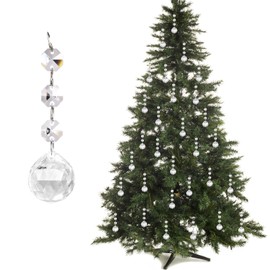 JaosWish Christmas Tree Decorations Acrylic Crystal Pendant,Chandelier Lamp Teardrop Hanging Ornaments Curtain Clear Droplet Prism Decor Set for Xmas Wedding Festival Home Party,30PCS,Ball Shape