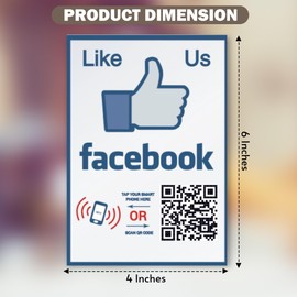 Like Us on Facebook Sticker - Touchless QR Code and NFC Tag - Two-Sided Facebook Review Tap Card - Storefront Window Decal 4" Wide - 6 Inches High