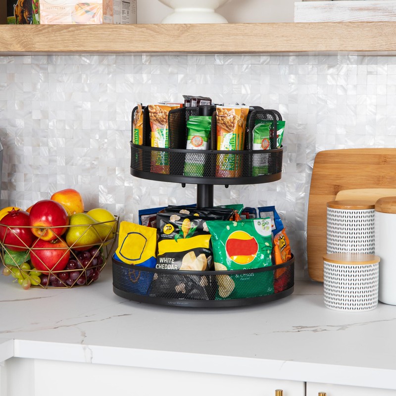 Mind Reader 2-Tier Snack Carousel, Countertop Organizer, Snack Tray, Breakroom,