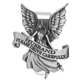 TrueFaithJewelry Husband Please Drive Carefully Guardian Angel Visor Clip, Great Driver Gifts from Wife, Fine Pewter (92% Tin), 2-1/4 x 1-5/8 Inch