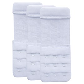 Bra Extender, 2 Hooks, Bra Extender, 2 Hooks, Elastic, Soft, Comfortable Bra Strap Extension, Pack of 3, White, 1/2 inch (1.3 cm) spacing