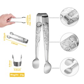 HINMAY 6PCS Mini Serving Tongs 5-Inch Small Sugar Tongs, Tiny Stainless Steel Kitchen Tong for Appetizers, Tea Party, Coffee Bar, Desserts (Silver)