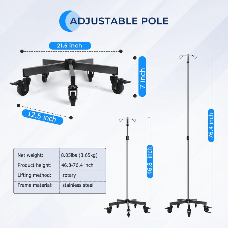 Konmee IV Poles IV Stands Portable Rolling 2 Hook 5
