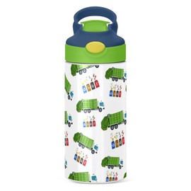 Botella de agua de acero inoxidable para niños, botella de agua aislada al aspiradora de acero inoxidable de 12 onzas para niños y niños, botellas aisladas al aspiradora de doble pared (reciclaje de basura para camiones de basura, 1)
