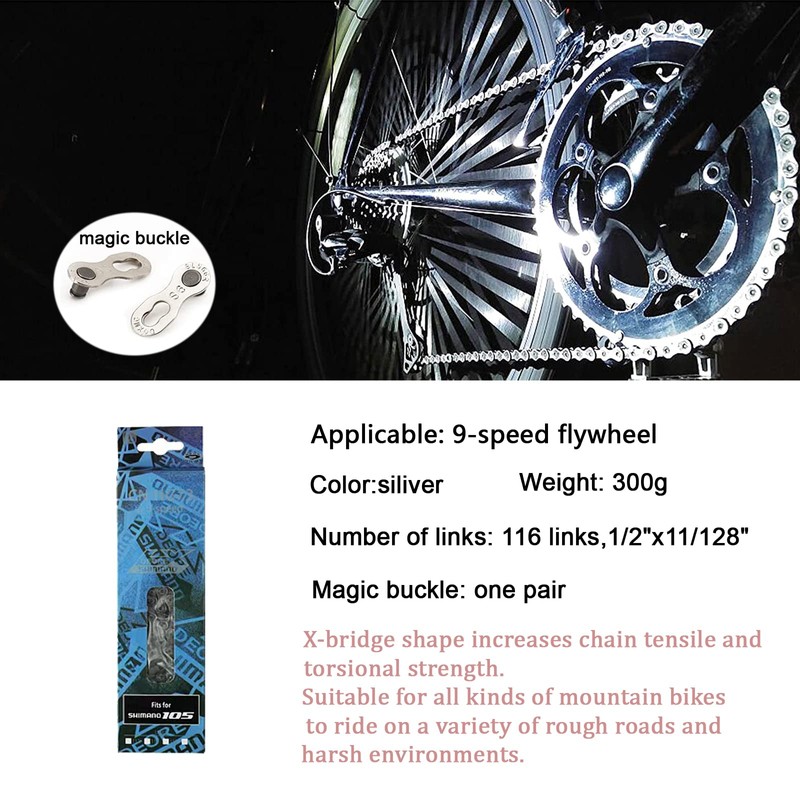 Winlauyet Bicycle Chain 116 Links 9-Speed Mountain Bike Gear Shift