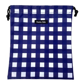 Deodorizing Drawstring Bag, Medium, Antibacterial, Gingham Navy