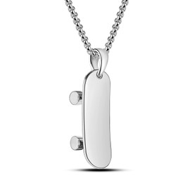 H&Beautimer Creative Jewelry Skateboard Pendant Men's 925 Sterling Silver Necklace Classic Box Chain 18-30 Inch Hip Hop Necklace Birthday Gift (20 Inch)