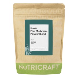 NutriCraft Organic Four Mushroom Blend Powder - 250g - Lion's Mane, Reishi, Cordyceps, Chaga, Vegan, Immune Support, Energy & Brain Health, No Additives or Preservatives