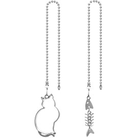 OMYZERO 2Pcs 12 inch Ceiling Fan Pull Chain Cat and Fish Charm Pendant Ceiling Fan Danglers Fan Pulls Chain Extender with Ball Chain Connector for Ceiling Fan Light Decoration