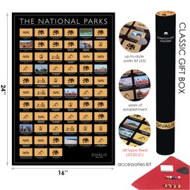 Divalis Scratch off USA National Parks Poster - All 63 US Parks Checklist - United States of America NP Map