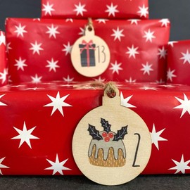 25 Christmas Wooden Advent Tags, Winter Images Christmas Countdown Gift Labels Numbered 1-25, Numbered Wood Gift Tags, Festive Gift Tags
