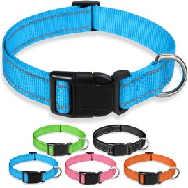 Dog Collar - Reflective Nylon Dog Collar, Adjustable Classic Pet Collar, Soft Nylon Collars with Metal Lead Attachment, Walking/Training Product for Large Dogs (Blue, 40~60cm)